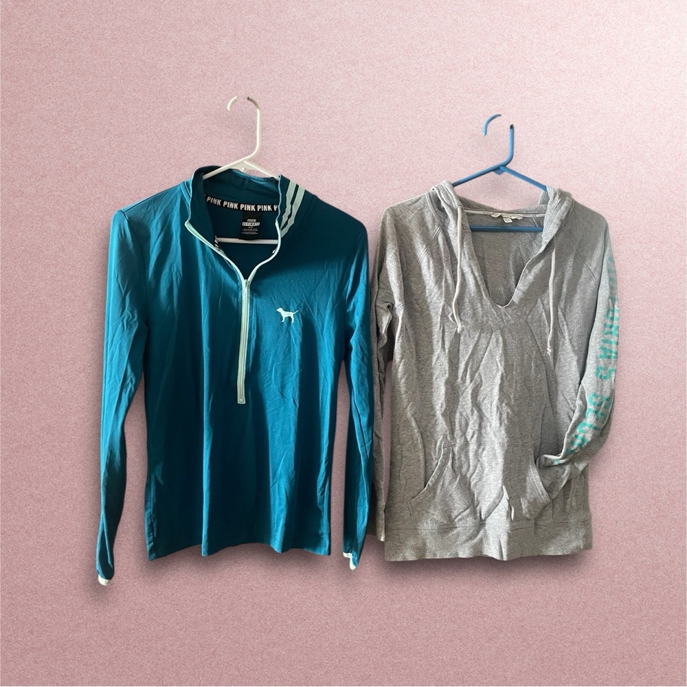 Teal Long Sleeve Shirt/ gray lightweight hooded
